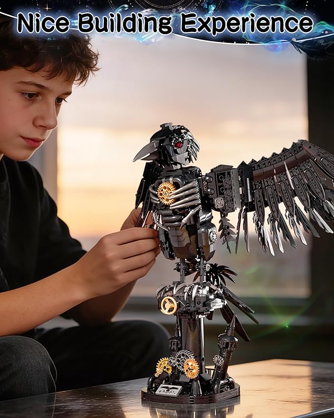 Mechanical Crow Building Block Sets for Adults Compatible with Lego Raven Animal Collection Model Halloween Decor for Home or Office STEM Toys Gift for Teens Boys and Girls 8-14 (1018PCS)