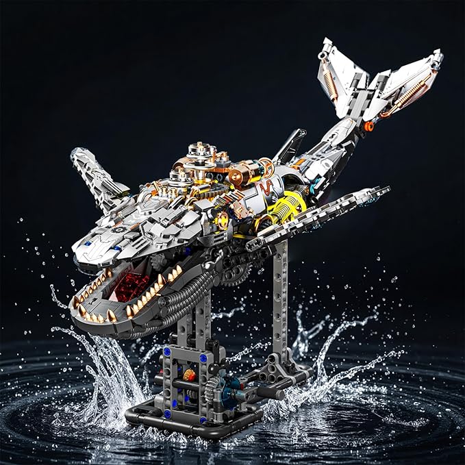 Mechanical Whale Building Set Sea Animal Building Block Toy Movable Ocean Animal with Display Stand Home Decor Gift for Adults Teens（1388PCS）