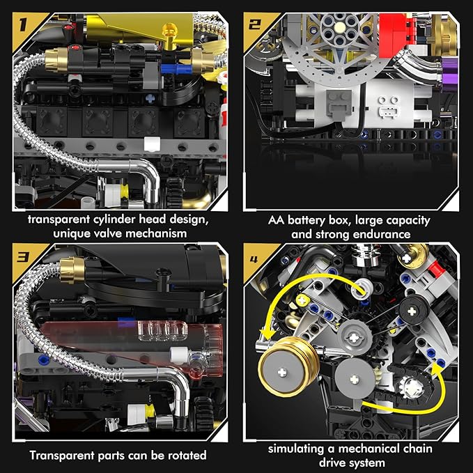 V8 Engine Model Kit that Works 1394 PCS Advanced Collectible Engine Building Block Sets with Lights &amp Spray Exhibited Gift to Adults/Boys 8-14/Home Office Decor