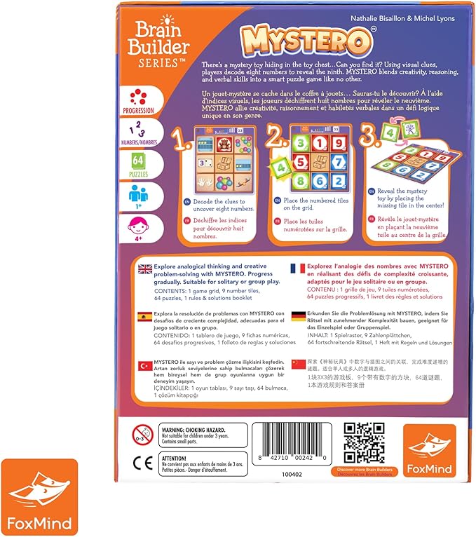 FoxMind Games Mystero – Multi-Level BrainTeaser Puzzles for Kids Ages 4+ STEM Game Develops Math Logic &amp Reasoning Skills 64 Progressive Challenges (Brain Builder Series)