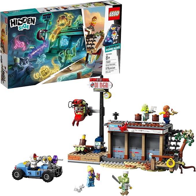 LEGO Hidden Side Shrimp Shack Attack 70422 Augmented Reality (AR) Building Set with Ghost Minifigures and Toy Car for Ghost Hunting Tech Toy for Boys and Girls (579 Pieces)