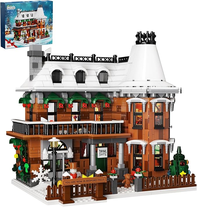 It's A Wonderful Life House Building Set with LED Light Christmas Holiday Snow House Building Blocks Toy Compatible with Lego Chritmas Village Gifts for Friends、Family Ages 18+ (1549PCS)