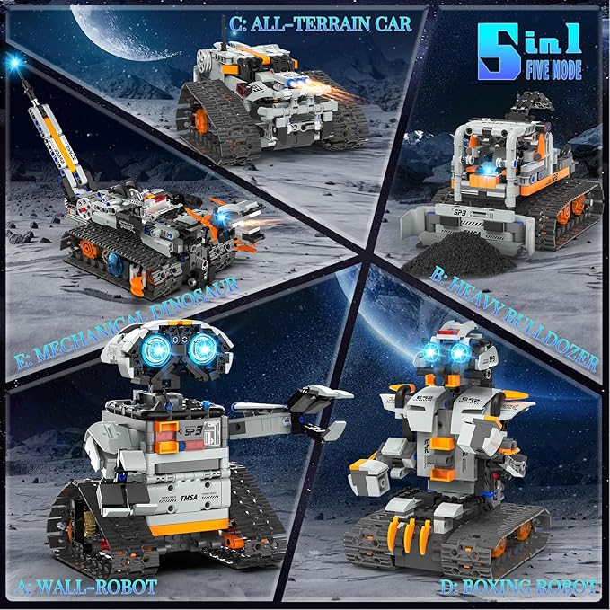 5in1 STEM Robot Building Kit for Kids 6-14+ APP &amp Remote Control STEM Robot Dinosaur Car Building Toys for Kid Science Learning 688 Pcs DIY Building Blocks Set Boys Girls Birthday Xmas Gifts Id