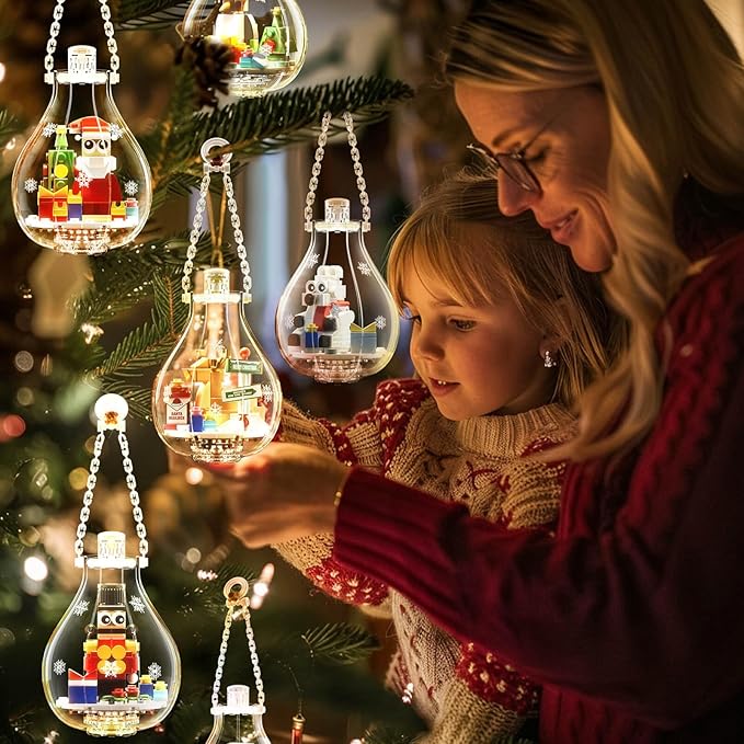 Christmas Ornaments 2025 Building Set Ornament for Christmas Tree with Light Xmas and Thanksgiving Holiday for Gifts Gingerbread Houses Santa Reindeer Polar Bears Soldiers and Penguin (647 Pcs)