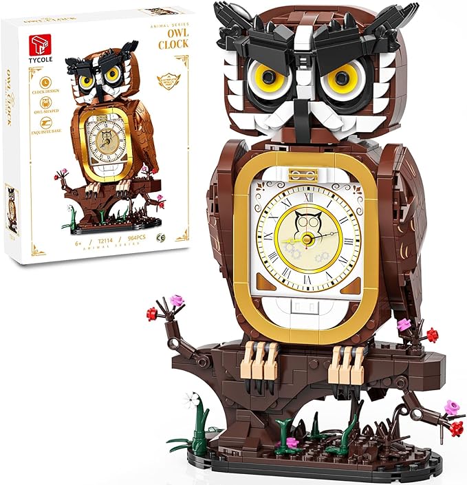 Owl Clock Building Blocks Set STEM Building Toys with Functional Clock Collectible Bird Display Model for Home Decor Christmas Birthday Gift for Adults &amp Boys 8-14 (964Pcs)
