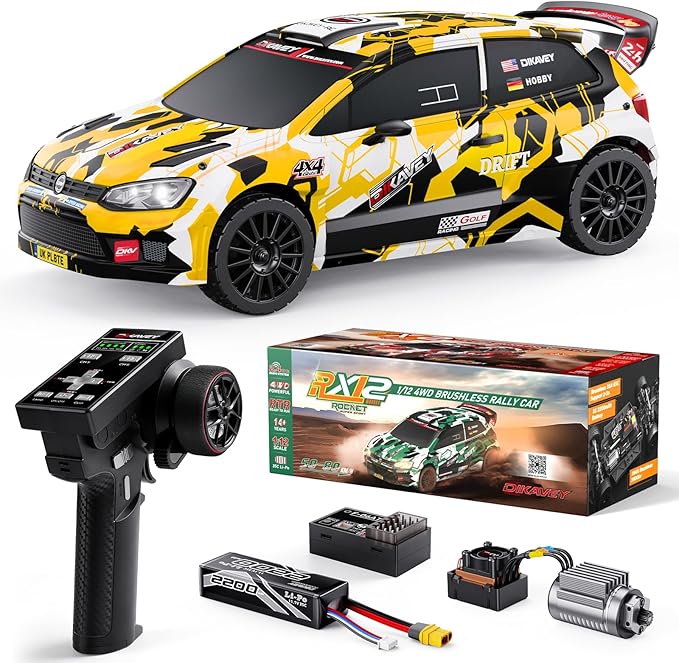 1:12 RC Rally Car Fast Max 50 MPHDrift Car with Gyro 4X4Brushless Fast RC Cars with 3S 2200 mAh Battery1/12 Remote Control Cars for Adults for 4WDfor Racetrack &amp Mud-Yellow
