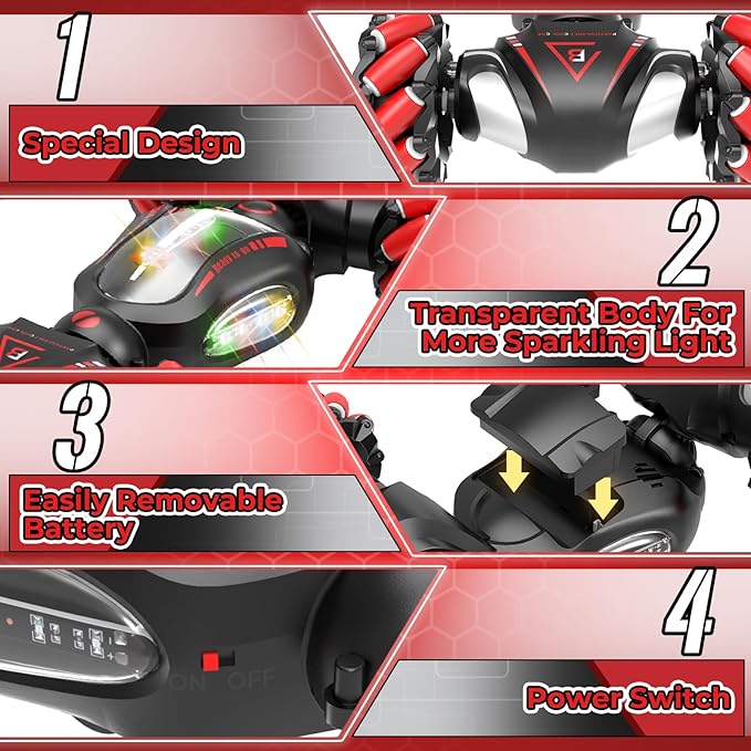 Gesture Sensing RC Stunt Car Toys for 6-12 Boys Girls Birthday Gifts for Kids 2.4Ghz 4WD Hand Controlled RC Car with Light &amp Music &amp Spray Double-Sided 360° Rotating