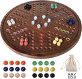 HOROW Wahoo Board Game - 20 Inch Solid Wood Board with 24 Natural Gemstone Marbles &amp 6 DiceDouble-Sided for 4 and 6 Players - Perfect for Family Game Nights and Parties（Deluxe Edition）