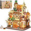 City Bakery Cafe House Building Set with Light 1289 PCS Baking Shop Building Block Toy with Coffee Cake Bread Bakery Room Pastry Construction Model for Adults Teens Kids Boys Girls Ages 8-12+