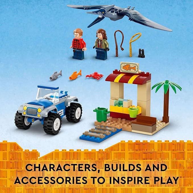 LEGO Jurassic World Pteranodon Chase 76943 Dinosaur Toy Set with 2 Minifigures and Buggy Car Gift Idea for Kids 4 Plus Years Old