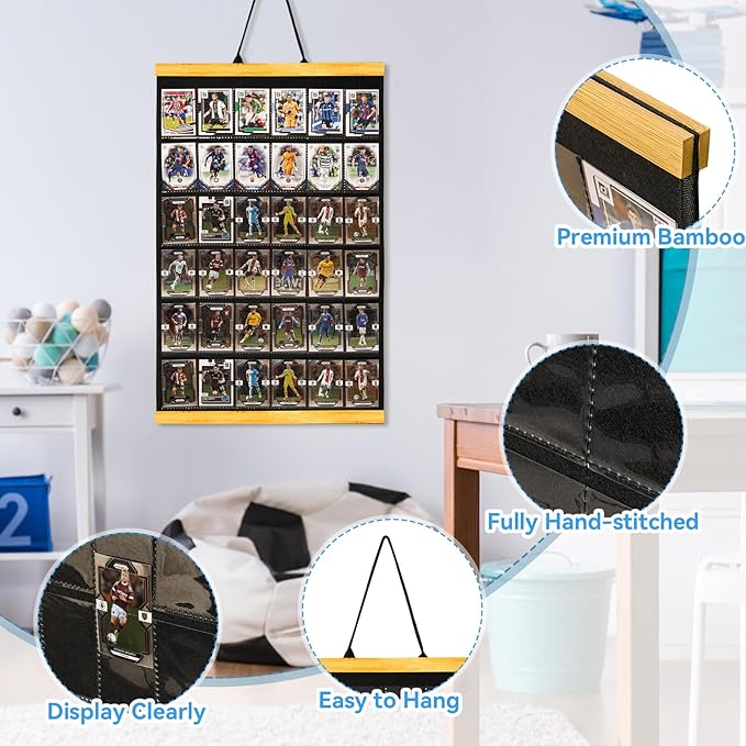 36 Cards Display Case - 35PT Graded Sports Card Frame - with PVC Protection &amp Clear View for Baseball Football Basketball Trading Card Wall Display Natural