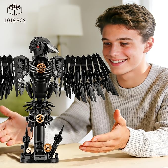 Mechanical Crow Building Sets Sky Animals Bird Building Block Collection Toy Home Office Decor Crow Bird Model Kit for Adults (1018PCS)