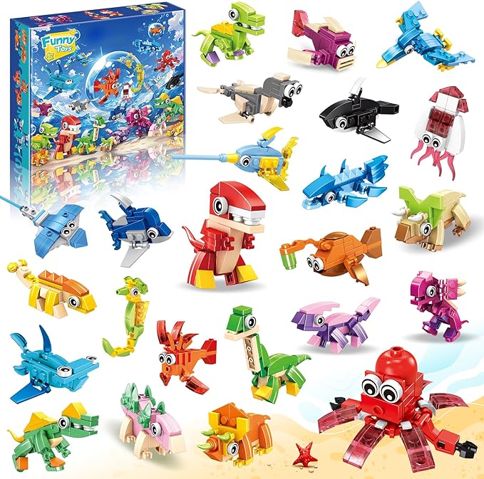 24 Party Favors Kids Building Blocks Dinosaur Sea Animals Pool Party Favors Building Set for Birthday Classroom PrizesGoodies Bag Filling Gift for Boys and Girls Ages 6-12