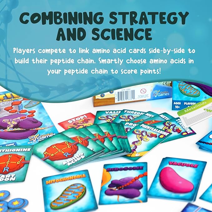 Genius Games Peptide: A Protein Building Game | A Strategy Card Game with Accurate Science for Gamers and Teachers | Teaches Amino Acids mRNA Organelles