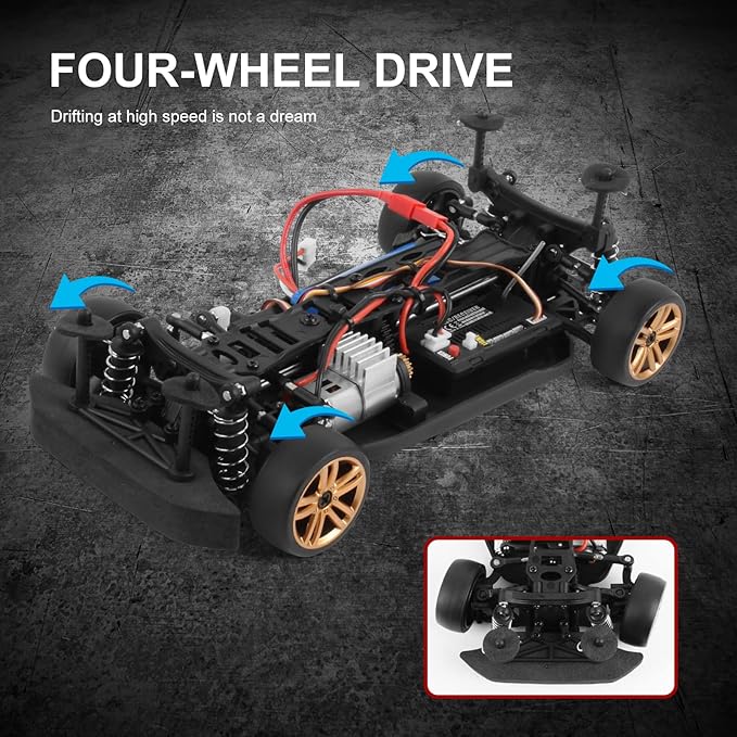 GoolRC RC Drift Car 1:18 Scale Remote Control Car 2.4GHz 4WD 30KM/H High Speed RC Racing Cars with LED Light Strip and 3 Batteries for Adults