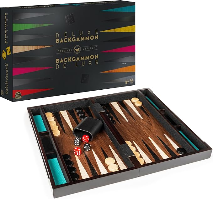 Spin Master Games Legacy Deluxe Wooden Backgammon Classic 2-Player Original Board Game Set with Cups and Dice for Kids and Adults Aged 8 and up