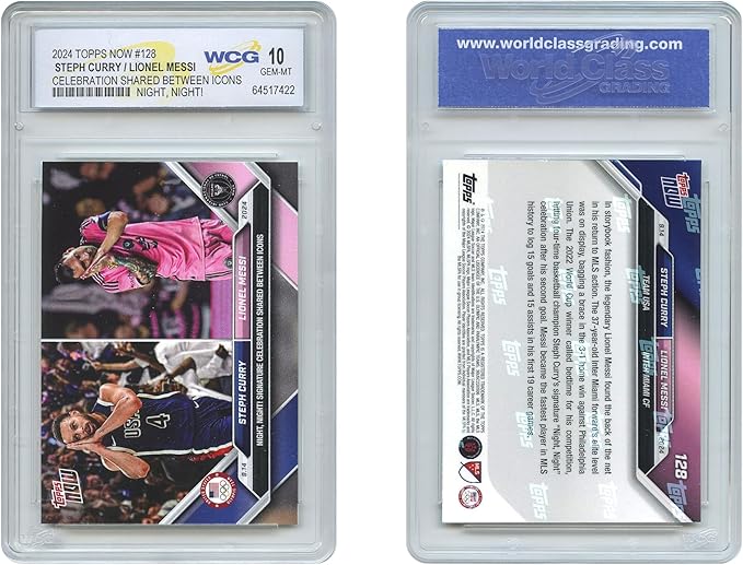 2024 Topps Now Steph Curry &amp Lionel Messi Night! Night! Icons Double Card #128 - Graded GEM Mint 10