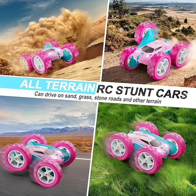 RC Cars Pink Remote Control Car for Girls 2.4 GHZ Double Sided RC Stunt Car 360° Rotating Remote Control Crawler with Headlights Car Toys for 6 7 8 9 10 11 12 Girls Birthday Gift Grandkids