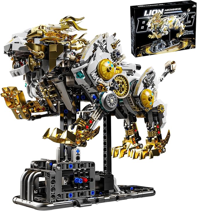Mechanical Lion Building Block Toy Set Futuristic Mechanical Beast Model with Movable Parts &amp Gears Premium Mechanical Building Kit with Display Stand Ideal Gift for Boys &amp Adults