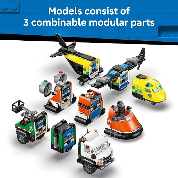 LEGO City Airplane Service Truck &amp Hovercraft Remix Building Toy for Kids - Mix &amp Match Emergency Vehicle &amp Truck Toys for Pretend Play - Gift Idea for Boys &amp Girls Ages 7+ - 60505