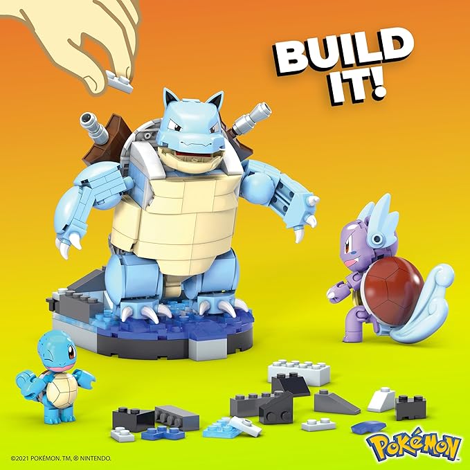 MEGA Pokémon Action Figure Building Toys for Kids Squirtle Evolution Set with 379 Pieces 3 Characters Wartortle and Blastoise