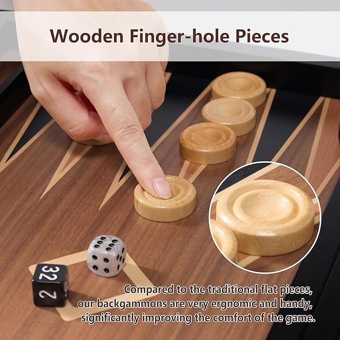 Wooden Backgammon Set for Adults – 19 Inch Classic Board Game Case - Premium Folding Backgammon Set with Wooded Playing Pieces Dices - Large Wood Inlaid Travel Backgammon Game Set for 2 Players