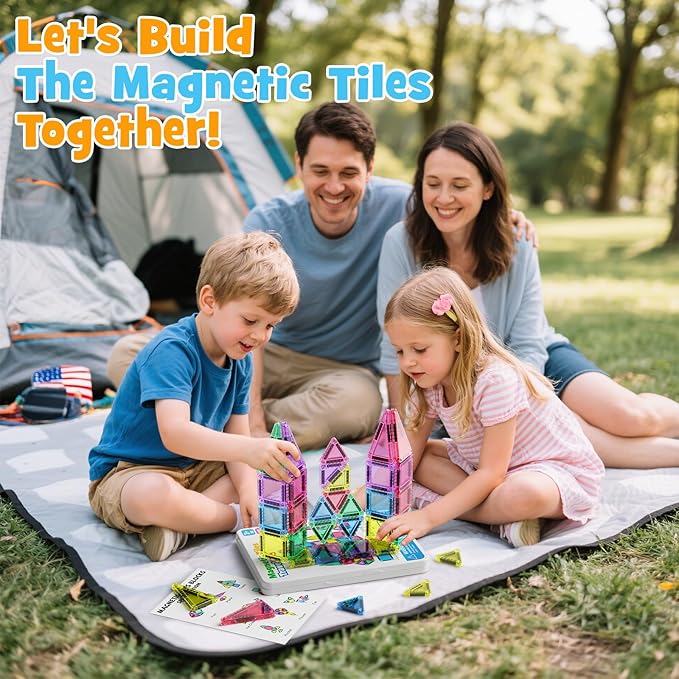42PCS Mini Magnetic Tiles Travel Set with Iron Storage Box - Portable STEM Building Blocks for Kids 3-8 Montessori Educational Magnet Toys for Airplane Car Rides &amp On-The-Go Play