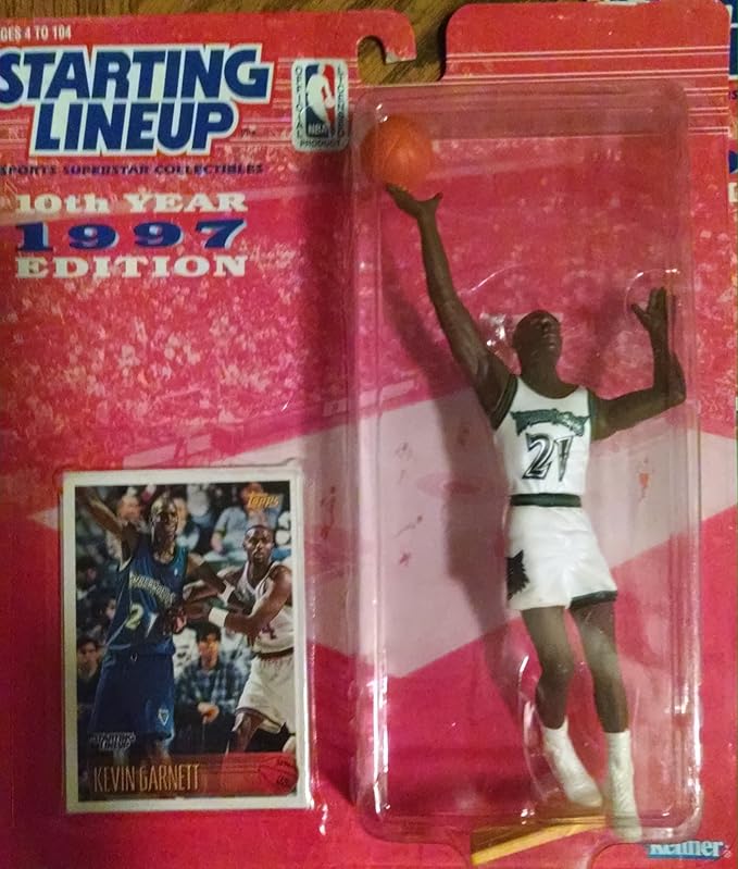 KEVIN GARNETT / MINNESOTA TIMBERWOLVES 1997 NBA Kenner Starting Lineup &amp Exclusive TOPPS Collector Trading Card