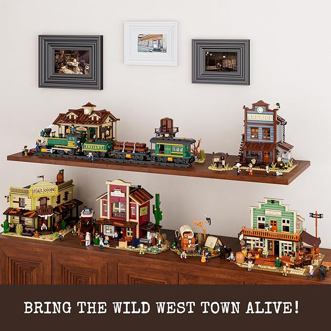 Cowboy Camp Lighting Building-Bricks Set - The Old West Shelter with Covered Wagon and Horse 542 Pcs Collection Display Set for Adults and West Lovers