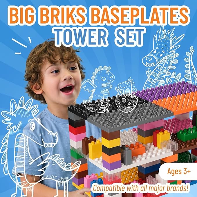 Strictly Briks Big Brick Building Set - Stackable Block Set &amp Base Plates - Vibrant Rainbow Block Variety - Compatible with Lego for Expanded Play - 96 Pieces Rainbow