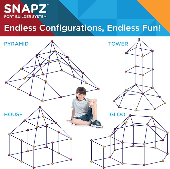 SNAPZ Ultimate Fort Builder Kit for Kids 8-12 - Sturdy Fort Building Kit for Kids 4-8 - Make &amp Build Ball &amp Stick Fort Set - Indoor STEM Tent Fort Making Toy