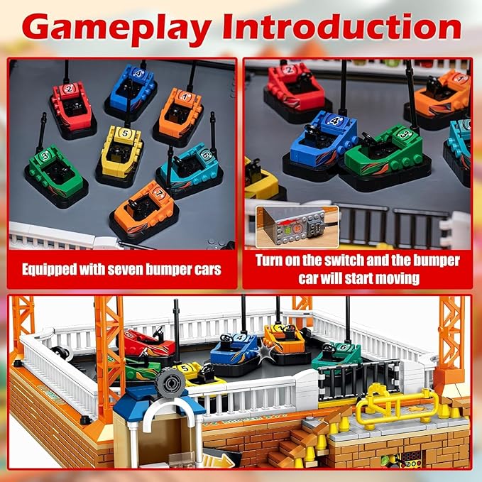 Sosuy Bumper-Cars Building Set Toys for Boys Electric Control Race Car City Amusement Park Construction Birthday for Adult Teen Girl Kid Age 8+ Architecture Theme Display 1840pcs