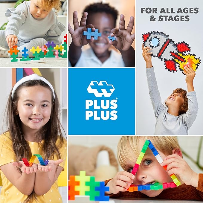 PLUS PLUS 240 Piece Interlocking Building Blocks for Kids Open Ended Connecting Toys STEM Bin Mini Manipulatives - Pastel Mix Play Tube &amp Baseplate