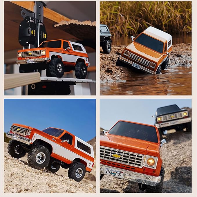 FMS FCX24 1/24 RC Crawler Chevy K5 Blazer Officially Licensed Mini RC Car Pick Up Truck and SUV 2 in 1 4WD 8km/h 2 Speeds SwitchOff-Road 4x4 RC Model with LED Lights for Adults and Beginner(Brown)