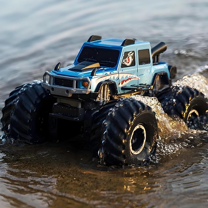 HENGI Amphibious Remote Control Car RC Monster Truck 2.4GHZ 1:16 Waterproof All-Terrain Off-Road RC Cars Toys Pool Toys Gifts for Boys and Girls Age 8-12 (Blue)