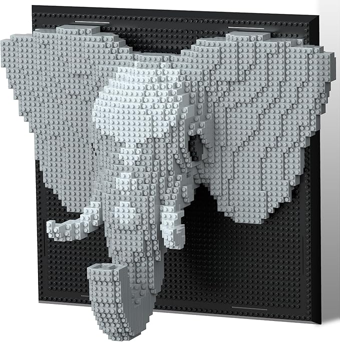 3D Wall Art Elephant Building Block Sets - Cute Animal Micro Mini Building Bricks Kit Creative Ideals Toy for Adult Collectible Architecture Decoration Party Favor for 14+ Adult 1625PCS (Elephant)