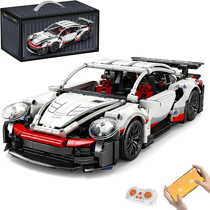 DIY RC Kit - 1226PCS Building Blocks for Adults 1:14 Scale Gloss White Sports Car with Remote Control Programmable App &amp LED Lights Build Your Own RC Car Kit