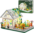 Flower House Building Mini Set with LED City Street View Greenhouse Building Blocks Toy Valentine Xmas Gift for Friends or Girls 8-12 Year