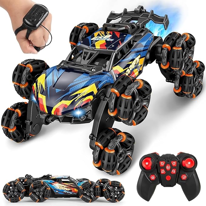 8 Wheels Hand Controlled RC Stunt Car Toys for Kids Ages 6 7 8-12 13 14 Year Old - 2.4Ghz Gesture Sensing Remote Control Cars for Boy Girl Birthday - Cool Spray &amp Lights &amp Music Climbing Stunt