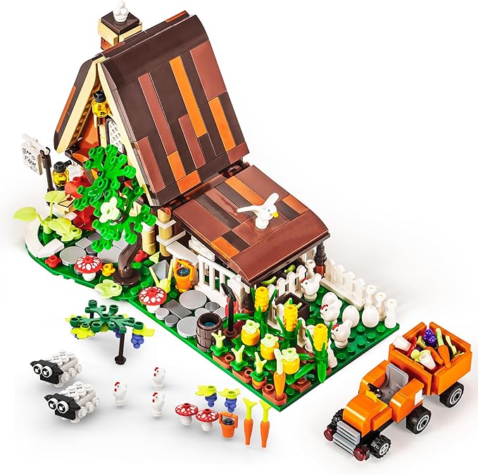 SEMKY City Series Farm House Building Blocks Set with LED Lights (610Pieces) Creative Farm House Model Gifts for Kid and Adult