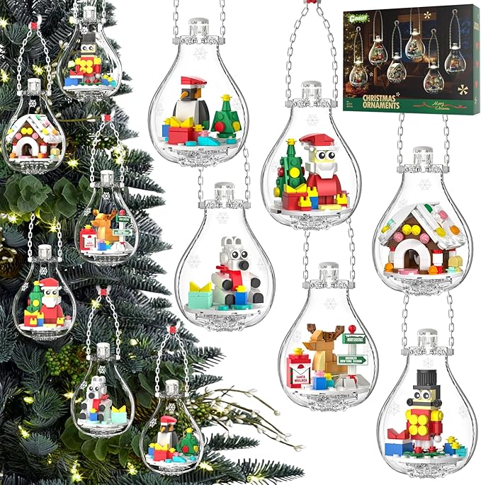 2025 Light-Up Christmas Ornament Building Kit — 647 PCS Holiday Building Blocks Set for Kids and Adults Featuring Gingerbread House Santa Reindeer Polar Bear Nutcracker Soldier &amp Penguin