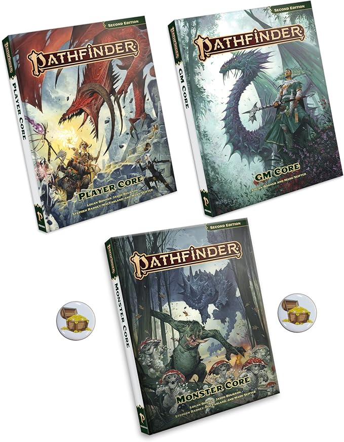 Pathfinder Remastered Second Edition Player GM and Monster Cores and Two Treasure Chest Buttons