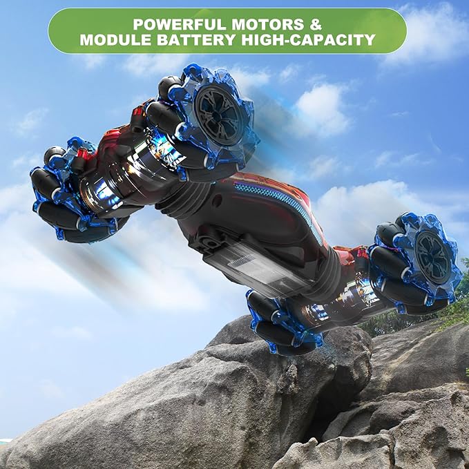 Gesture RC Car1:24 4WD Transform Off-Road Stunt Car with Gesture &amp Remote Control 360° Flips Drift Vehicle with LED Lights Music All Terrain Toy Cars Gifts for Boys Girls Age 6-12