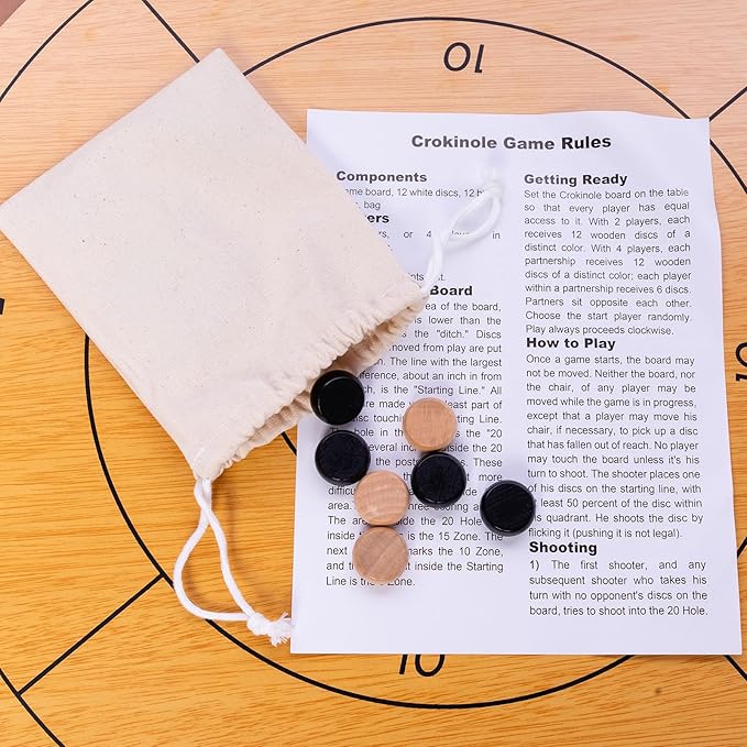 27 Inch Crokinole Board Game Crokinole &amp Checkers with 22 Inch Playing Surface 24 Discs and Storage Bag Canadian Heritage Tabletop Games Dexterity Krokinole Games for Families and Friends