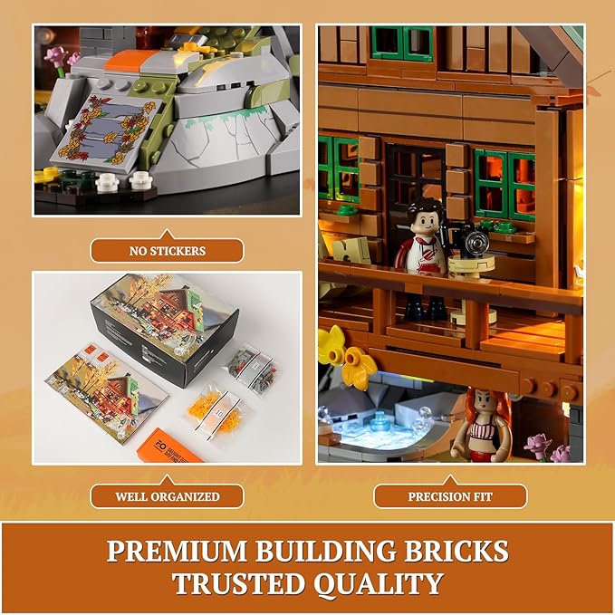 FUNWHOLE Mountain-Cabin House Lighting Building-Bricks Set - Friends Mountain House and Treehouse Collection LED Light Building Set 2255 Pcs for Adults and Teen