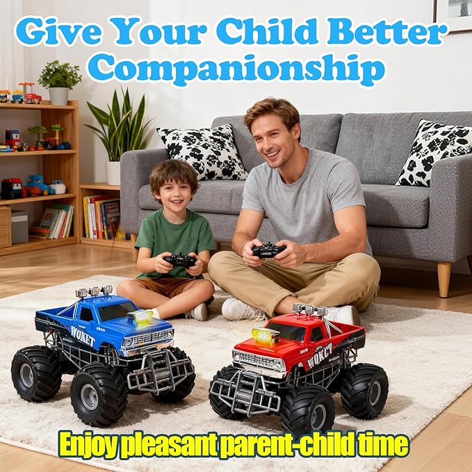 Highspeed Entry Level red rc Monster Truck with Light Spray 2.4GHz Upright 360 Rotate 4WD Monster Trucks rc Cars 20+ KM/H Monster Trucks 70min (Max) RuntimeEaster Birthday Gift Toddler Toys 8-12