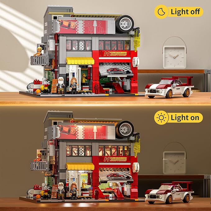 Street MOD Garage Lighting Building Bricks Set - Street Fusion City Car Modification Shop Modular Building Collection Kit 1935 Pcs for Adults &amp Teen &amp Car Lovers