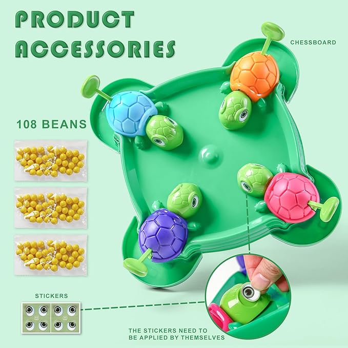 Hungry Turtle Chess Board Game Hungry Box Game Turtle Eating Beans Chessboard Game Party and Party Family Toys Toys 2-4 Person (108beans)