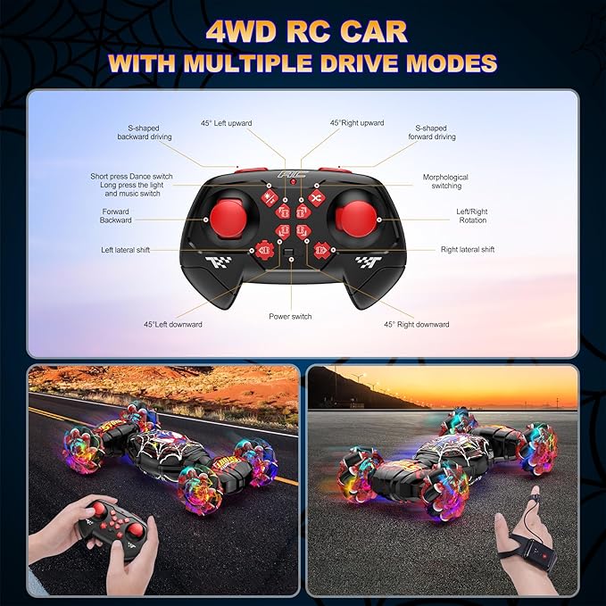 Nikuku Gesture Sensing RC Stunt Car - 4WD Hand Controlled Remote Control Car with 360° Rotation 2.4GHz Drift Toy for Kids Ages 6 7 8-12 13 Year Olds - Best Birthday Gifts for Boys Girls