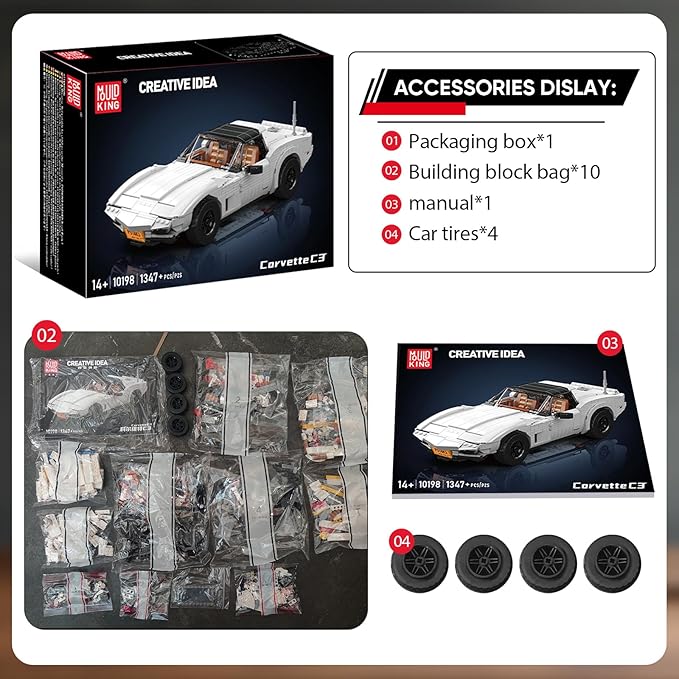 Mould King 10198 Sport Car Model Building Kit Clasic Vintage Car Build Blocks Set with 1347 Pieces Construction Vehicle Toy Collection Set for Adult